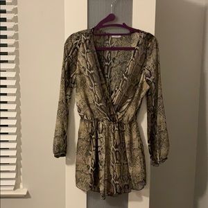 Tobi Snake Print Plunging Romper